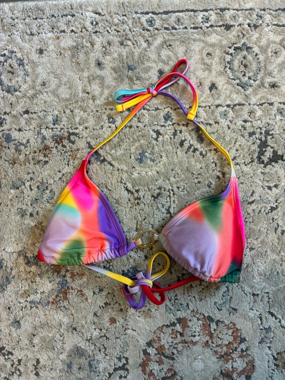 Rainbow Tie-Dye Triangle Bikini Top